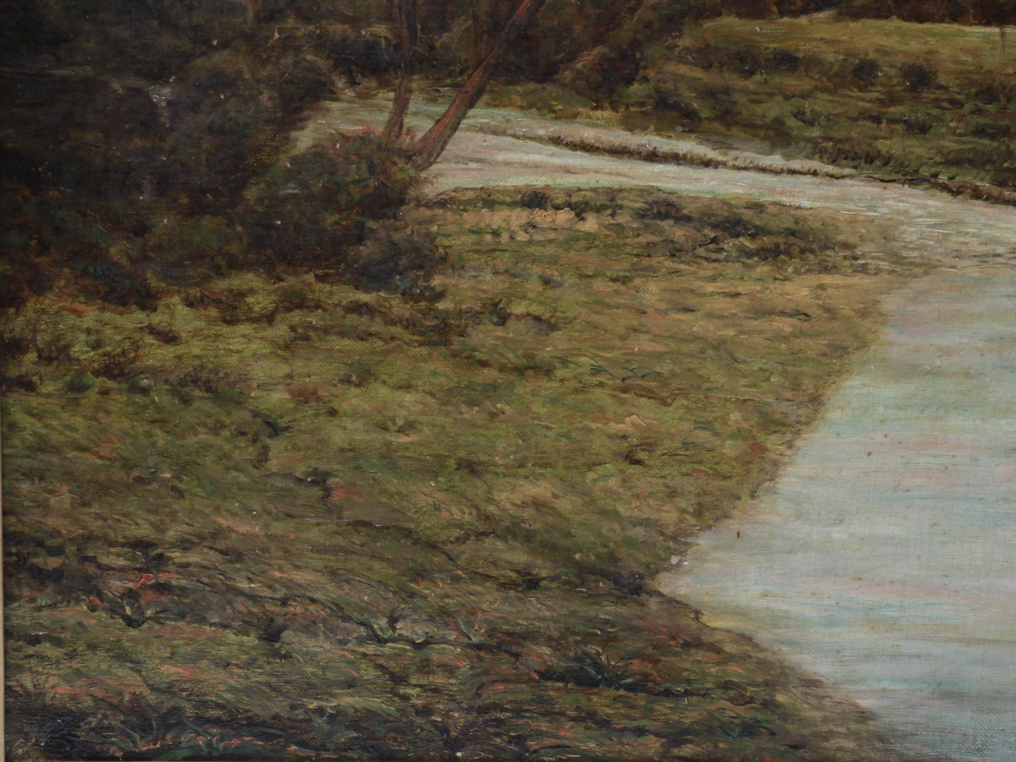 AN OIL PAINTING OF A RIVER AND WOODS EARLY 20TH C PIC-2